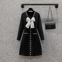 SANDRO MOSCOLONI2022 spring summer new big code little black dress pearl V collar butterfly knot dress woman