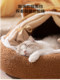 Autumn and Winter Warm Cat Nest with a Sense of Security, with Door Curtain, Cat Hideout House, Small Dog Bed, Pet Cat Ear-Shaped Cat House Sleeping Nest