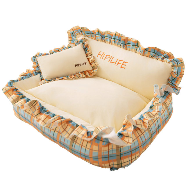 Dog Bed with Removable and Washable Thickened Backrest Sofa, Winter Warm Pet Bed for Small and Medium-Sized Dogs, Bichon Dog Bed, Four-Season Cat Bed