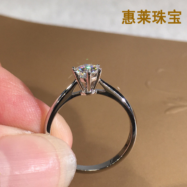 18k gold natural diamond crown six paws 30 points 50 Classic six-claw couple wedding to the ring-ins light lavish minimalist
