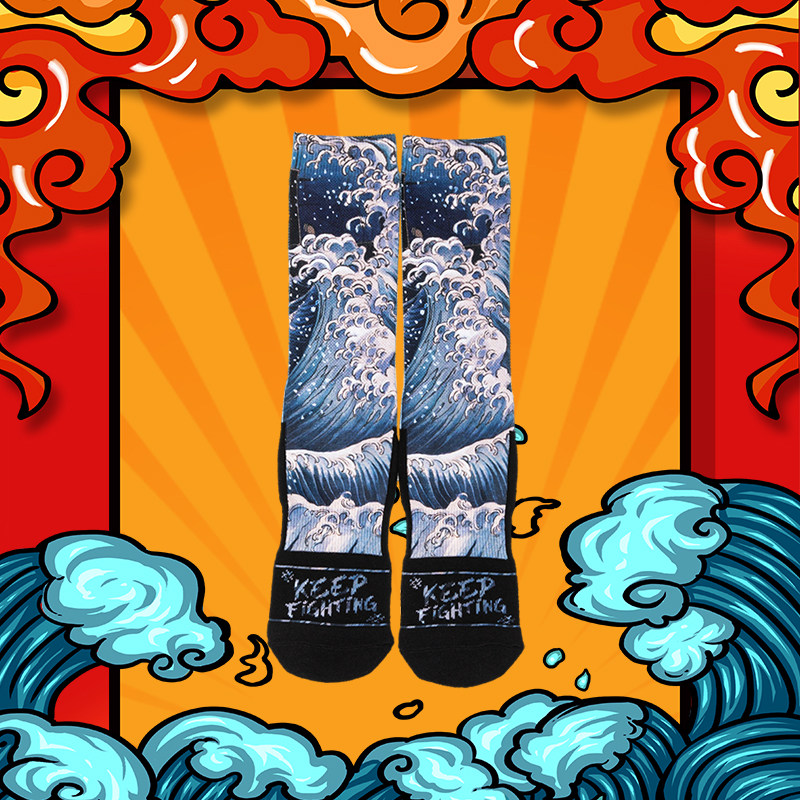 Japanese Ukiyo-e wave socks men's mid-calf trendy socks net red socks street hip-hop with dad shoes coconut shoes