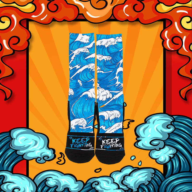 Japanese Ukiyo-e wave socks men's mid-calf trendy socks net red socks street hip-hop with dad shoes coconut shoes