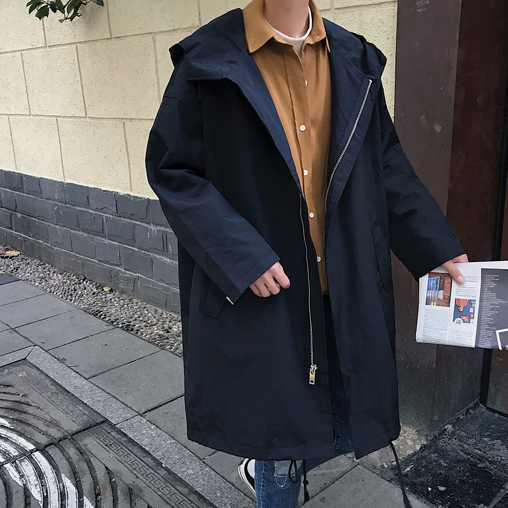 Áo gió nam mùa xuân / mùa thu 2019 mới của Hàn Quốc phiên bản Trend Medium-length Thêm Big Kích Coat Fat Loose Coat