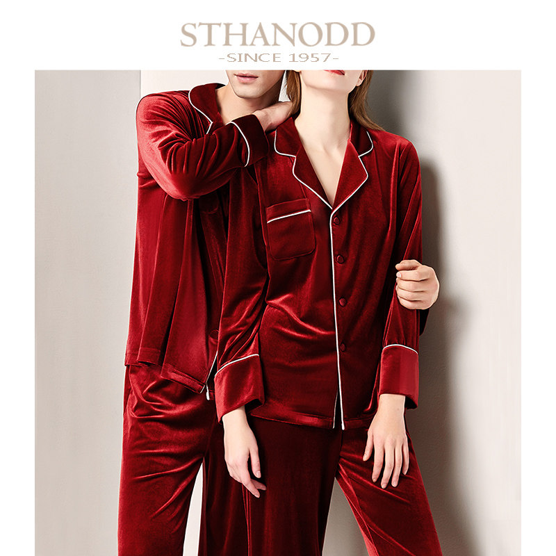 Bigano 2020 Autumn Winter New Couple Newlyweds New Wedding Life Red Gold Velvet Long Sleeve Thin Sleepwear Home Residence Suit Suit