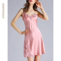 Bigano spring and summer mulberry silk silk suspender night dress sexy lace openwork pajamas comfortable home clothes for women