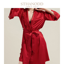 Sexy long sleeve lace robe lace thin solid color simple Lady pajamas home clothes summer new light luxury