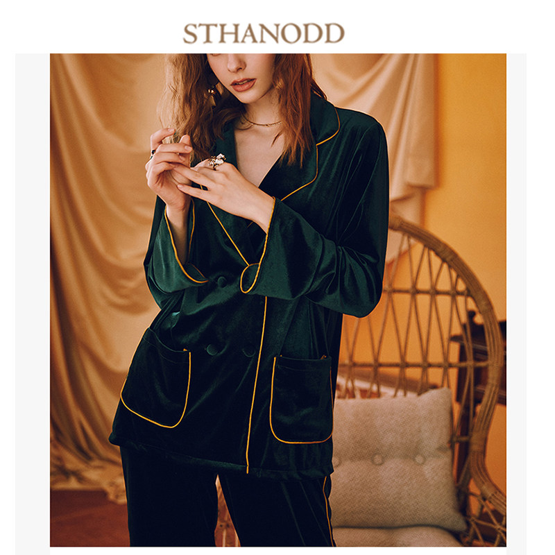 Bigano light luxury autumn and winter new pajamas women suit type long sleeve velvet can be worn outside to wear two suits