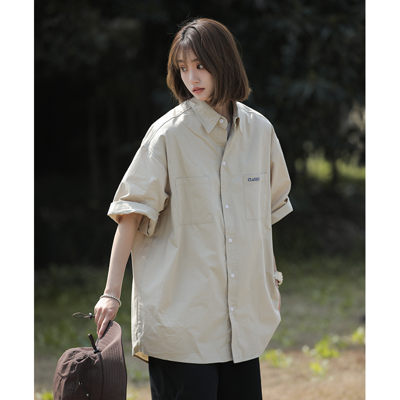Japanese City Boy Short-Sleeved Shirt Men's Summer Unisex Loose Jacket Shirt Boys' Retro Workwear Half-Sleeve Japanese City Boy Short-Sleeved Shirt Men's Summer Unisex Loose Jacket Shirt Boys' Retro Workwear Half-Sleeve