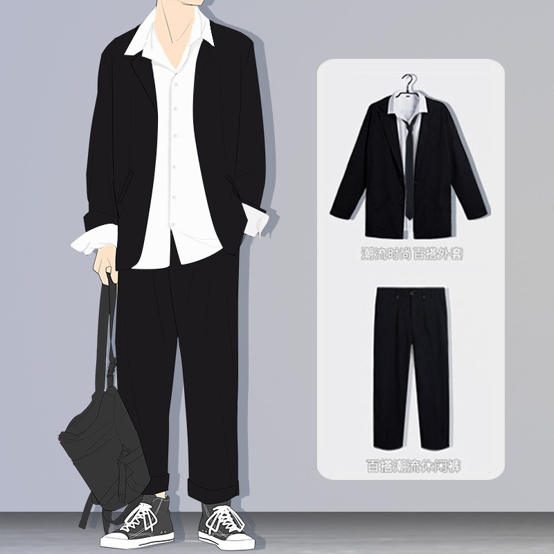 Casual small suit jacket men's spring and autumn Korean version trend dk made clothing tops groomsmen suit pairing set