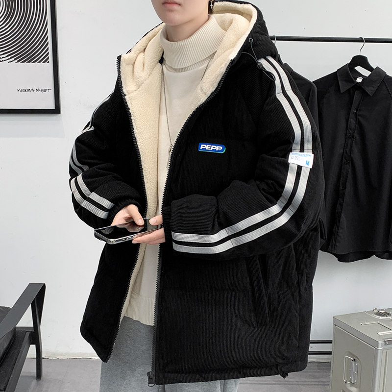 羊羔绒棉衣外套男士秋冬季加绒连帽灯芯绒晋江羽绒棉服保暖棉袄子