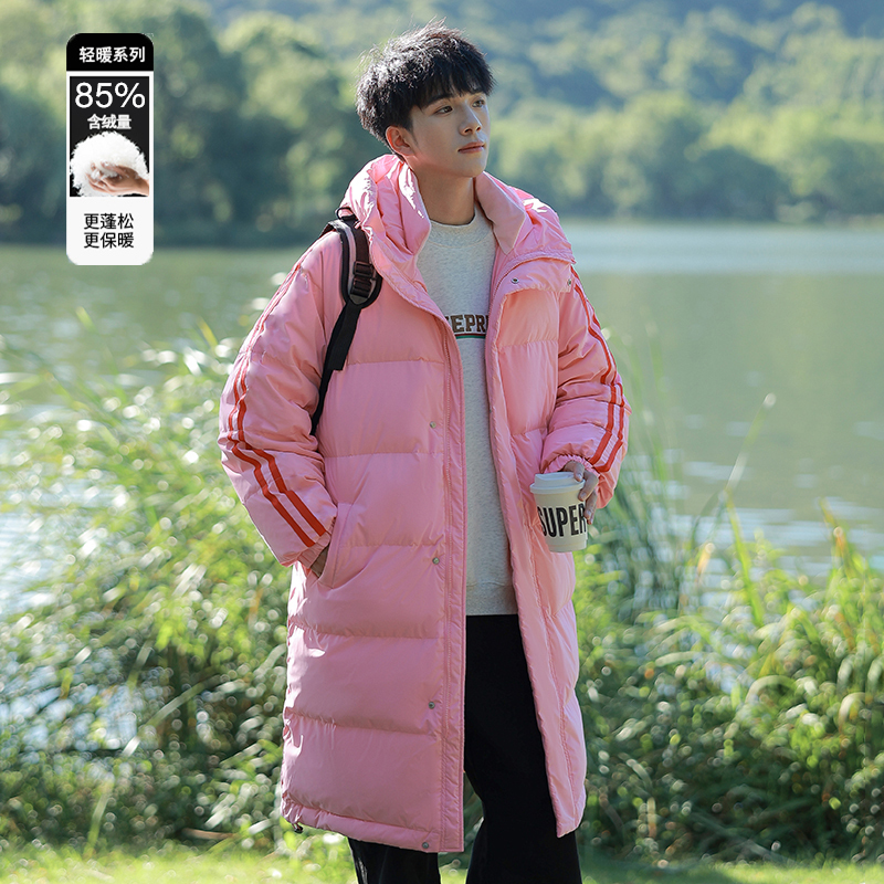 Two-Stripe Mid-Length down Jacket, Unisex, Winter 2025 New Style, Lightweight Over-The-Knee down Jacket, Men's Coat
