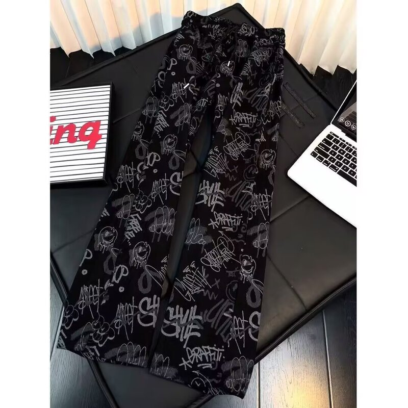 American Retro Graffiti Print Casual Pants for Men, Autumn Trendy Brand Design Straight-Leg Loose Wide-Leg Long Pants American Retro Graffiti Print Casual Pants for Men, Autumn Trendy Brand Design Straight-Leg Loose Wide-Leg Long Pants