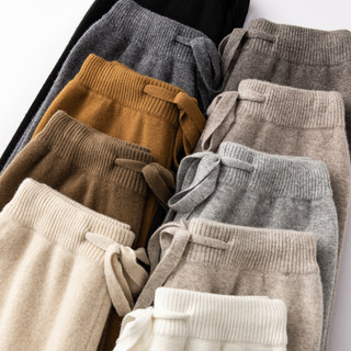 Wide-Leg Pants for Women, Autumn and Winter, Pure Cashmere, Loose Fit, Glutinous Rice Pants, Straight-Leg, Outerwear, Wool, Casual, Drapey, Knitted Long Pants
