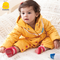 Autumn and winter clear cabin yellow duckling baby climbing clothes for female baby autumn and winter windproof one-piece clothes thickness 6 months Harvest 1 year old
