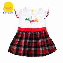 Summer Clearance Yellow Duckling Girls Dress Cotton Summer Baby Girl Dress Plaid Skirt 1-2 Years Old