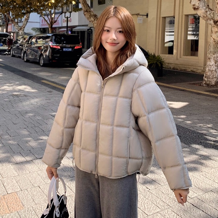 Hong Kong Style Hooded Short down Cotton Jacket for Women, Winter Thickened Warm Cloud Cotton Coat, Puffer Jacket