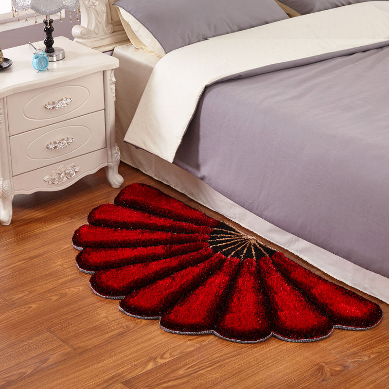 Solid color simple Korean bedroom bed edge front mat Bay window Long hair children's cartoon Wedding Fangqing fan-shaped carpet