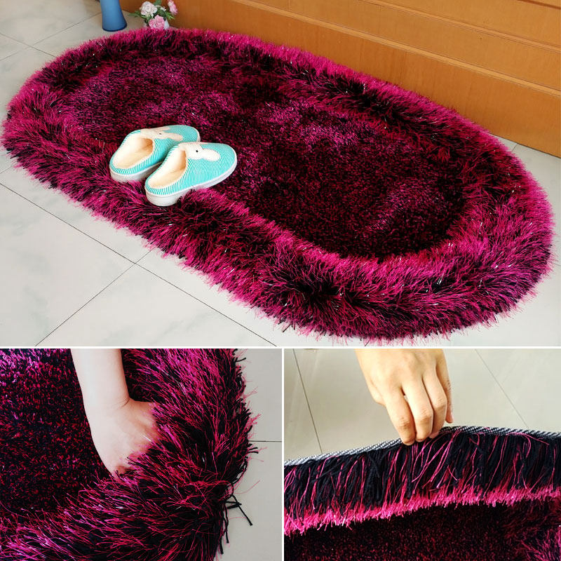 Oval carpet bedroom living room tea table bedside bay window tatami cute children's wedding room elastic silk