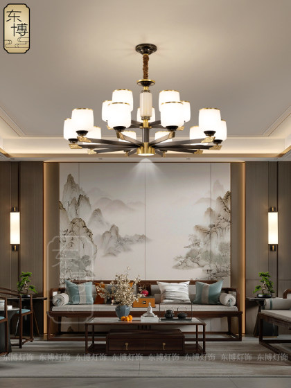 New Chinese-Style Chandelier, All-Copper Living Room Lamp, Simple Dining Room Lamp, Jade Enamel Bedroom Lamp, Elegant Chinese-Style Chandelier