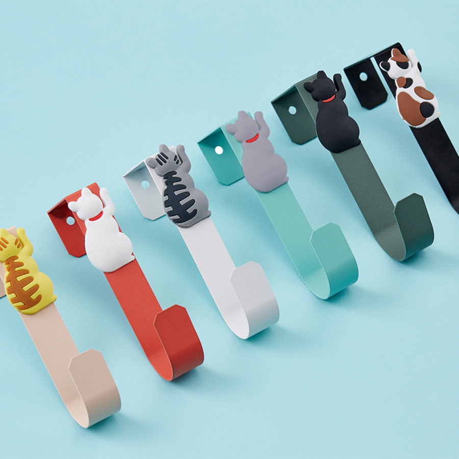 Cartoon Kitten Hook Free From Punching Door Rear Hook Children Room Bathroom Idea Cute Nordic Stickup Hat Hook-Taobao