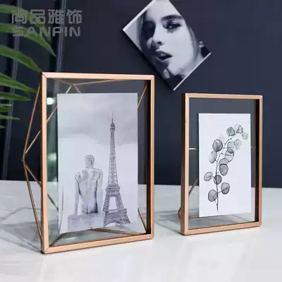 Nordic photo frame simple ins creative photo frame horizontal version combination golden light luxury glass table decoration ornaments 467 inch