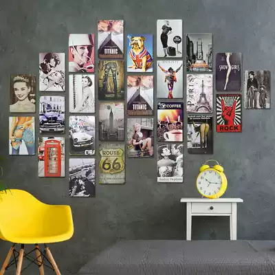 Retro bar dining room wall soft decoration industrial wind wall decoration pendant Wall creative tin painting net cafe hanging decoration