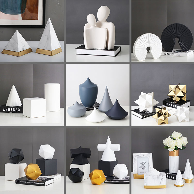 Golden Marble Pyramid Ceramic Decoration of Nordic Geometric Stone Decoration Room Light Luxury Settings