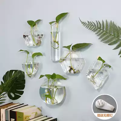 Creative wall hanging hydroponic glass vase wall decoration hanging wall fish tank bedroom living room shop wall flower pot decoration