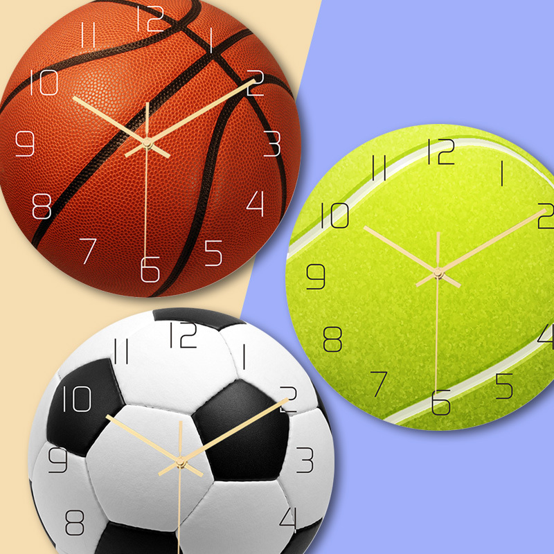 Sports Football Basketball Clock Children's Room Wall Clock Boys' Bedroom Silent Cartoon Living Room Creative Clock