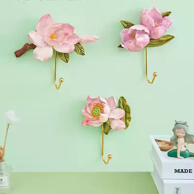 New Chinese light luxury flower adhesive hook coat hook entry door entrance door creative decoration wall key coat hook