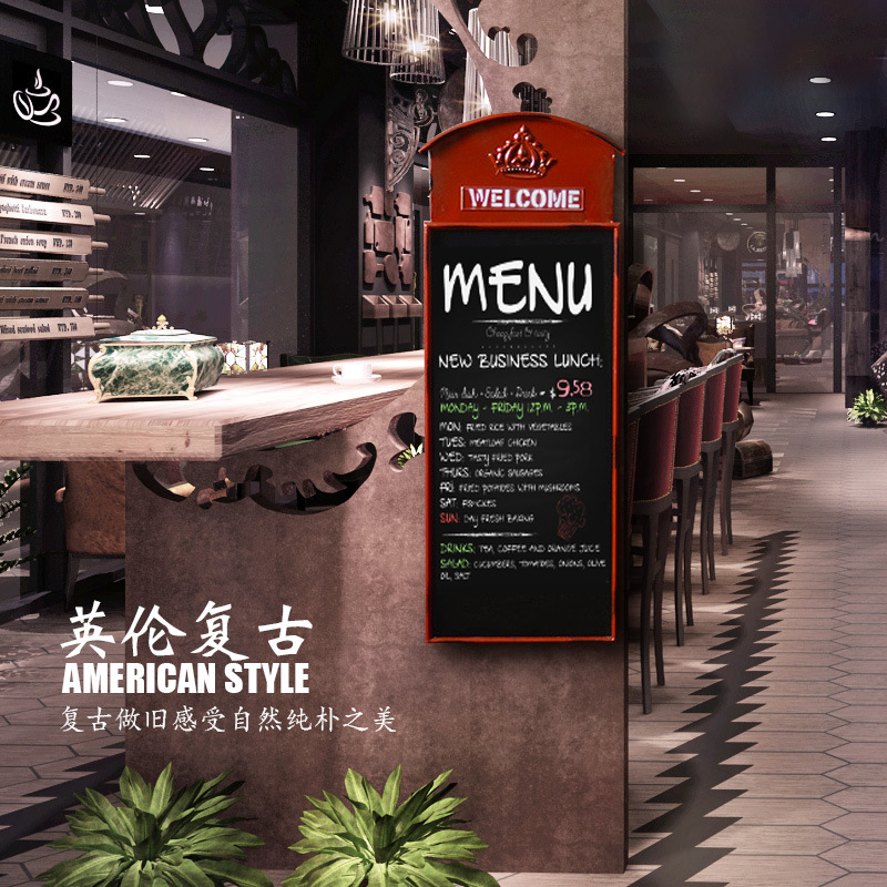 Retro Nostalgic old Tin Telephone kiosk Billboard Wall-mounted shop Restaurant decorations Remain board wall Idea small blackboard