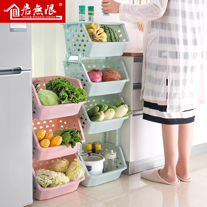 Kitchen vegetable shelf Floor 3 four multi-layer supplies Fruit storage basket Storage storage rack Vegetable rack Vegetable basket