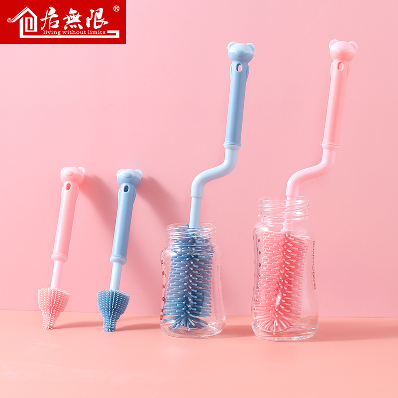 Silicone Milk Bottle Brush 360 Degrees Rotating Baby Pacifier Brushed Milk Bottle Brush Clean Wash God's portable suit