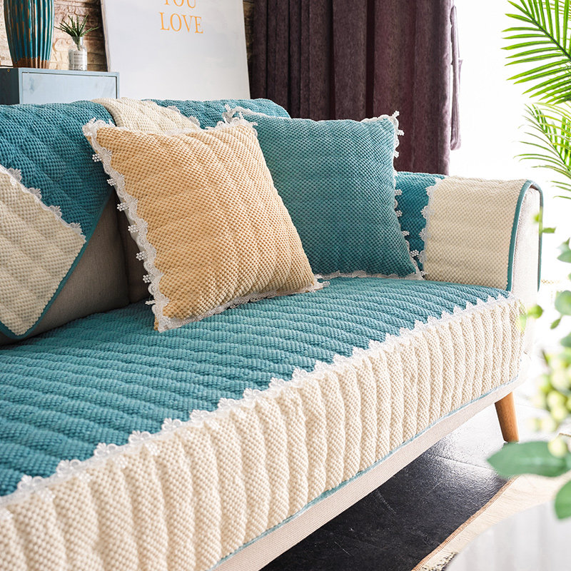 Nordic sofa cushion fabric simple modern four seasons cushion solid color leather mahogany non-slip new Chinese style sofa cover towel