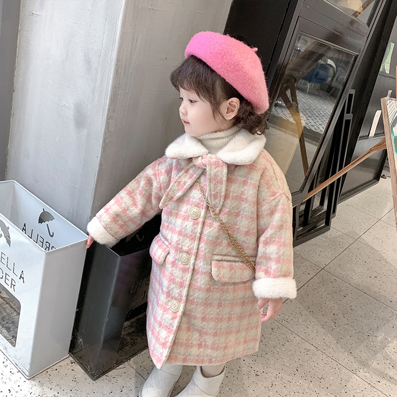 Girls' woolen sweatshirt 2021 winter dress new Korean version children hair clip cotton polo baby autumn winter, baby long style jacket