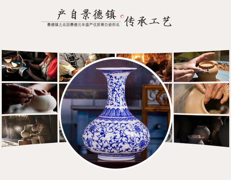 Jingdezhen blue and white ceramic vase furnishing articles restoring ancient ways is the sitting room adornment creative flower arranging flowers, rich ancient frame decoration