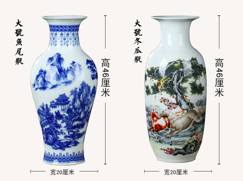 Blue and white porcelain of jingdezhen ceramics flower arranging antique vase lucky bamboo living room TV cabinet craft ornaments furnishing articles