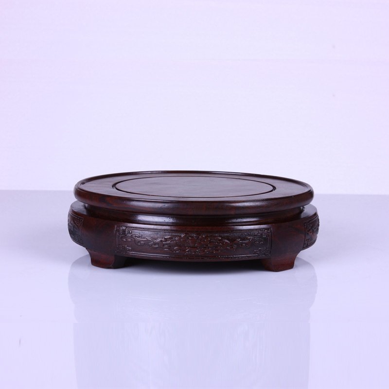 Base with black catalpa wood are it stone flowerpot vase crafts round red solid Base of woodcarving figure of Buddha