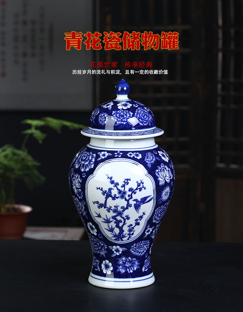 Jingdezhen blue and white ceramics storage tank general tea pot Chinese style household adornment sitting room ark, furnishing articles