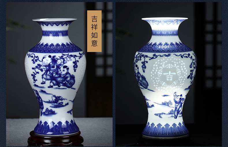 Jingdezhen ceramics vase furnishing articles, the sitting room is blue and white and exquisite ipads China Chinese flower arranging rich ancient frame craft ornaments