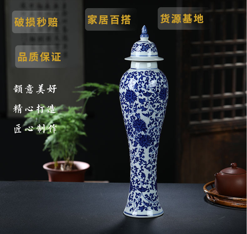 Jingdezhen ceramics arts and crafts porcelain vase of blue and white porcelain vase sitting room adornment household can of rich ancient frame furnishing articles