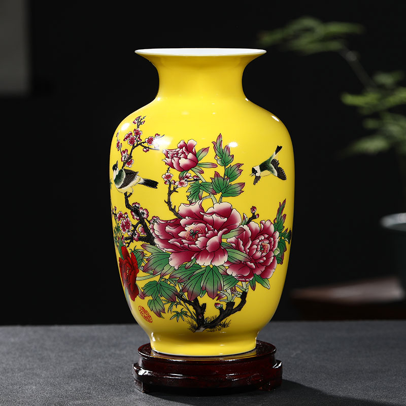 Porcelain of jingdezhen ceramics yellow peony vases, flower arranging rich ancient frame decoration furniture furnishing articles sitting room