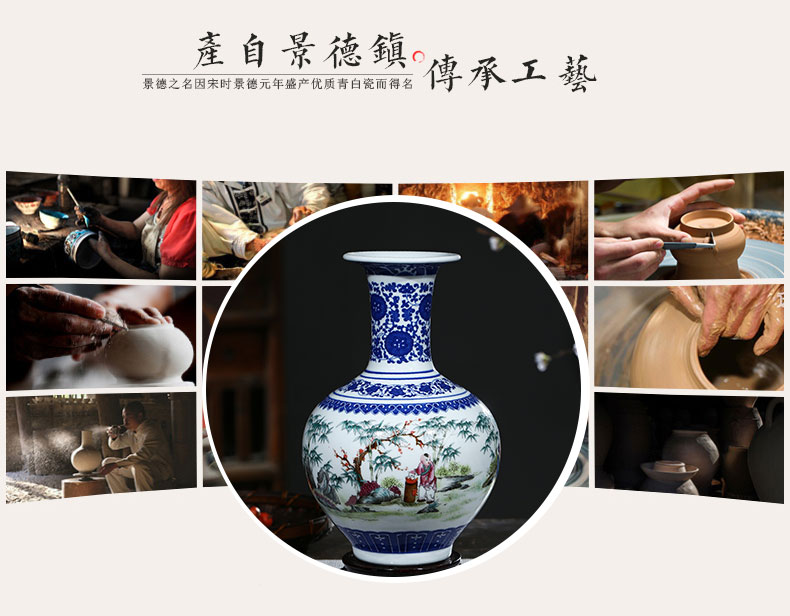 Jingdezhen ceramic furnishing articles antique blue and white porcelain vases, flower arrangement is lucky bamboo home sitting room TV ark, adornment