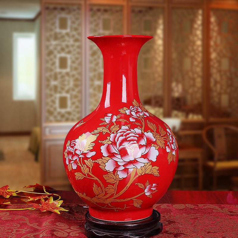 Jingdezhen ceramics China red peony vase of large sitting room place, home decoration wedding gift