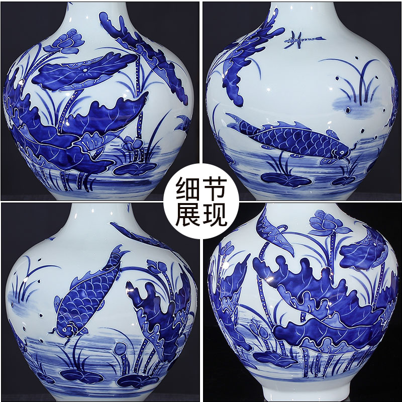 Jingdezhen ceramics craft anaglyph blue and white porcelain vases, modern household adornment handicraft decoration parts