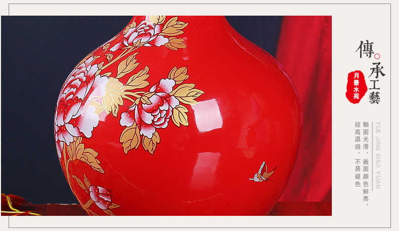 Jingdezhen ceramics China red peony vase of large sitting room place, home decoration wedding gift