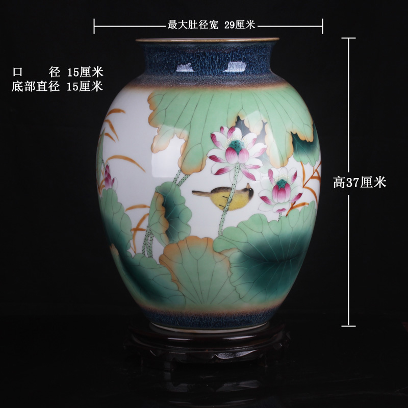 The Master of jingdezhen ceramics from pastel celebrity Han Ping muddy hand draw flowers and birds lotus vase sitting room home furnishing articles