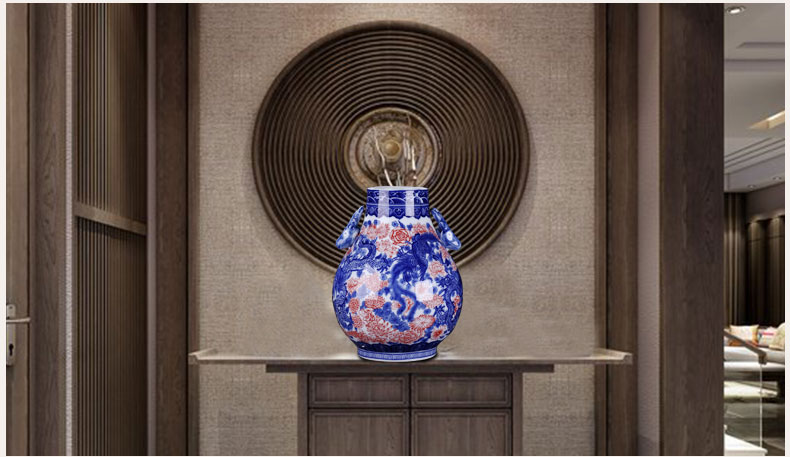 Jingdezhen ceramic vases, Chinese style living room home decoration furnishing articles furnishing articles blue and white porcelain double ears porch decoration