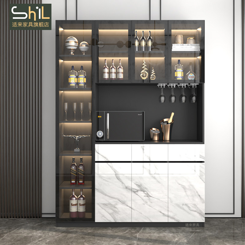 Dining cabinet wine cabinet integrated by wall light lavish display case Dining Room Dining Room Dining Room Dining Room Cabinet minimalist modern with light