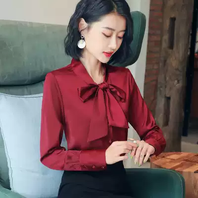 2018 autumn new bow lace-up shirt women's long-sleeved loose Korean white professional shirt women's suit